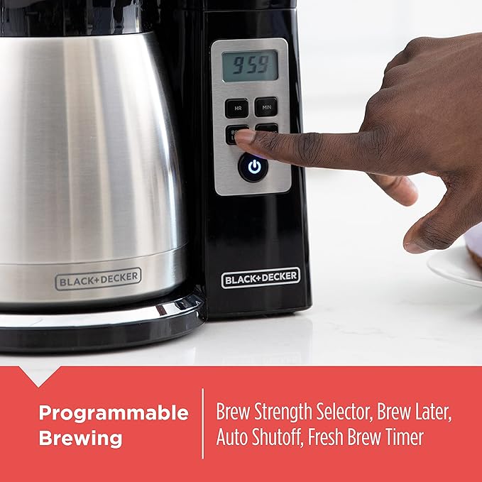 BLACK+DECKER 12 Cup Thermal Programmable Coffee Maker with Brew Strength and VORTEX Technology