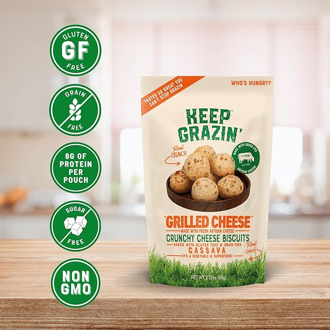 Keep Grazin Grain Free Crunchy Cheese Biscuits - Grilled Cheese Flavoured | 2.12 Ounce (Pack of 3)