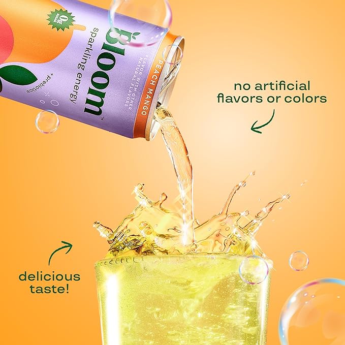 Bloom Nutrition Sparkling Energy Drink for Focus, Natural Caffeine, Zero Sugar, 180mg Caffeine
