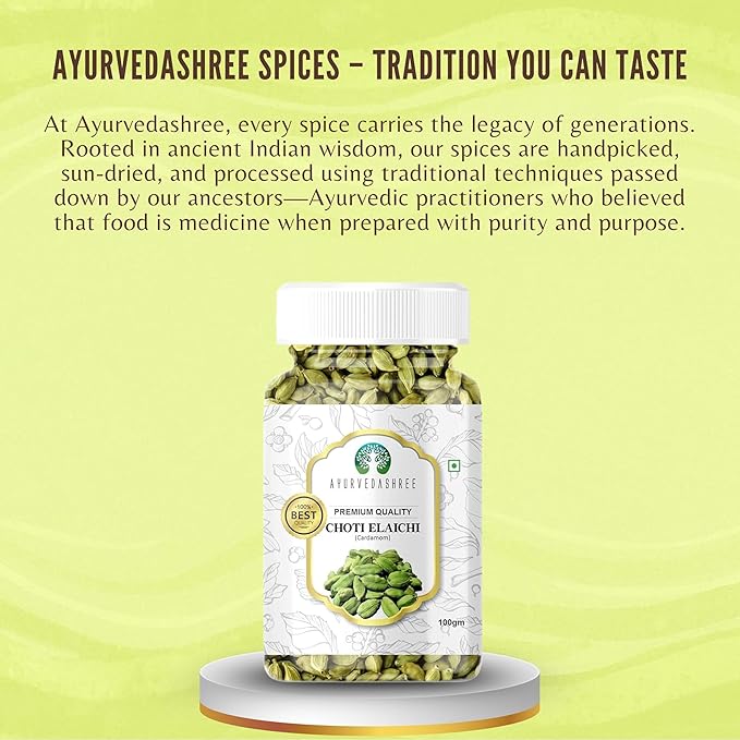 AYURVEDASHREE Green Cardamom Whole Pods, Hari Elaichi (Elettaria cardamomum) - 100g| Jumbo Size |