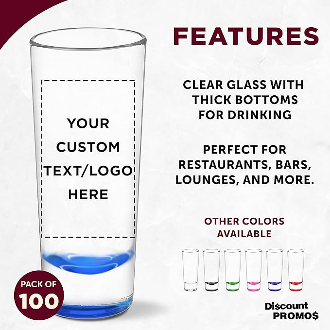 Custom Cordial Shooter Shot Glasses 2 oz. Set of 100, Personalized Bulk Pack - Great for Birthdays