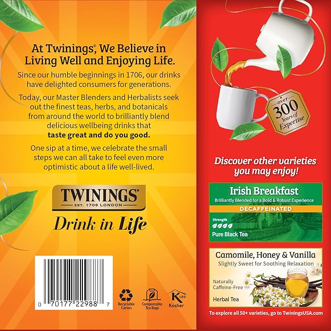Twinings Decaffeinated English Breakfast Black Tea Individually Wrapped Bags, 100 Count (Pack of