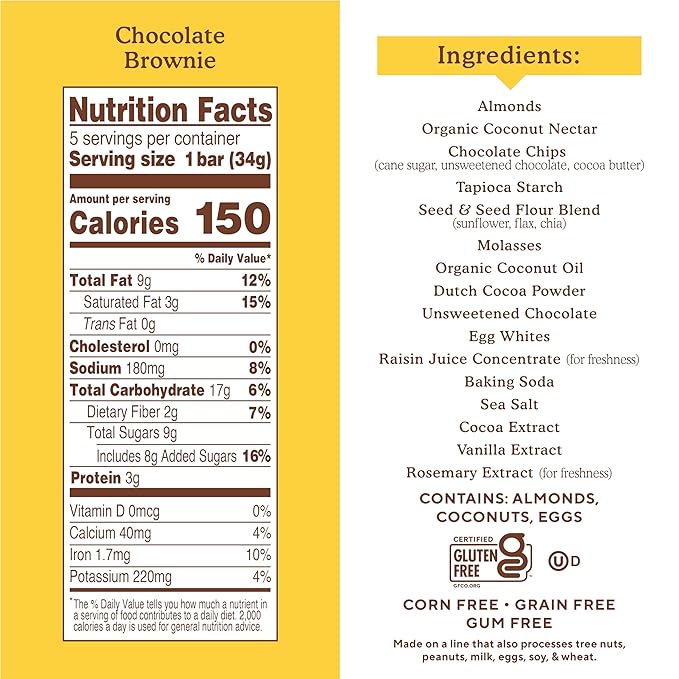 Simple Mills Soft Baked Almond Flour Bars, Chocolate Brownie, Nothing Artificial, Kosher, Grain