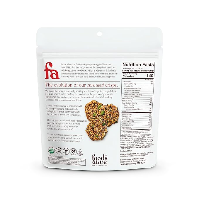 Foods Alive | Organic Tomato & Herb Sprouted Crisps | 4 oz (6-Pack)
