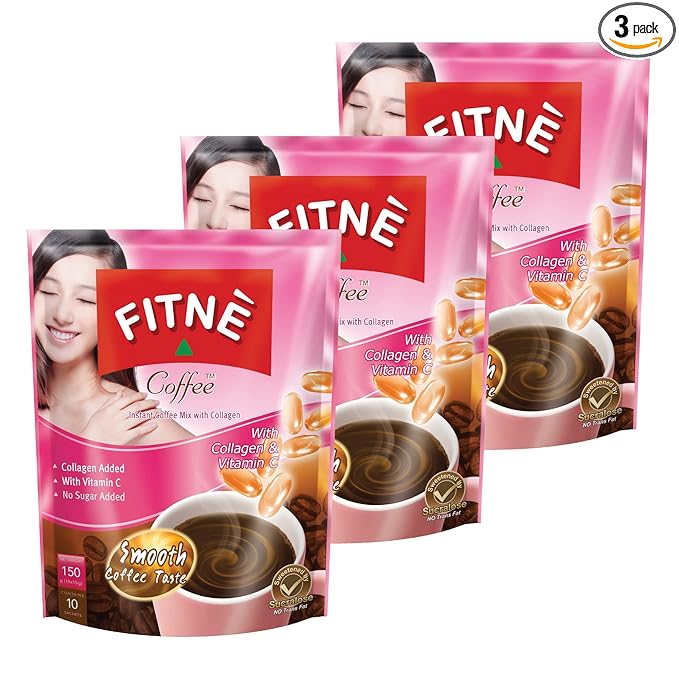 FITNE Instant 3 In 1 Coffee Packets Mix With Natural Hydrolyzed Collagen Vitamin C Smooth Blend