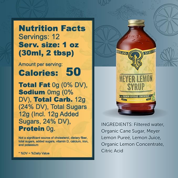 Portland Syrups Meyer Lemon Syrup - Premium Beverage Concentrate for Delicious Cocktails, Tea
