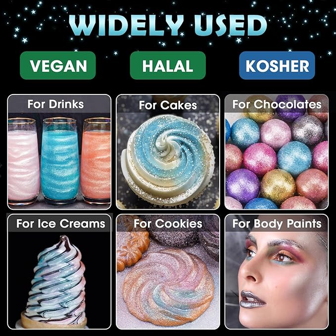 NiHome Edible Food-Grade Glitter Powder Glimmer Luster Dust Metallic Fancy Food Decorating Sprinkle