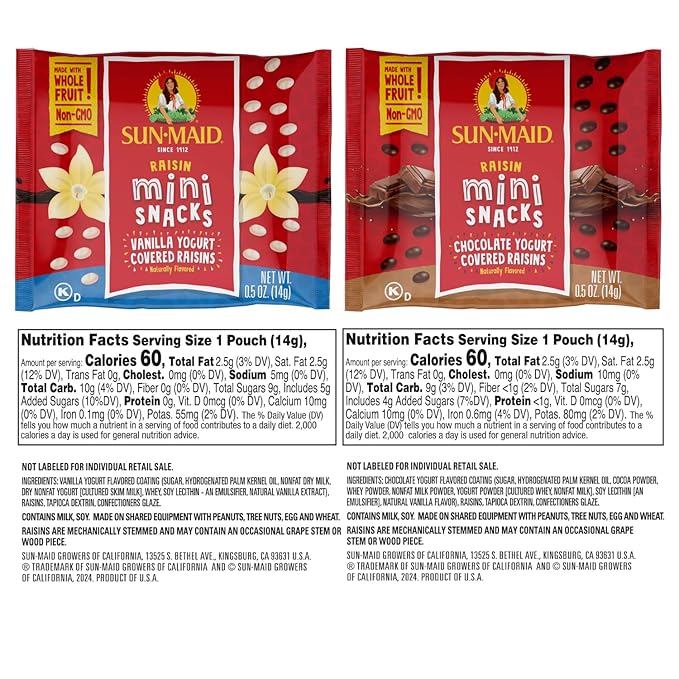 Sun-Maid Vanilla & Chocolate Yogurt Coated Raisins Variety Pack - (36 Pack) 0.5 oz Mini Snack-Size