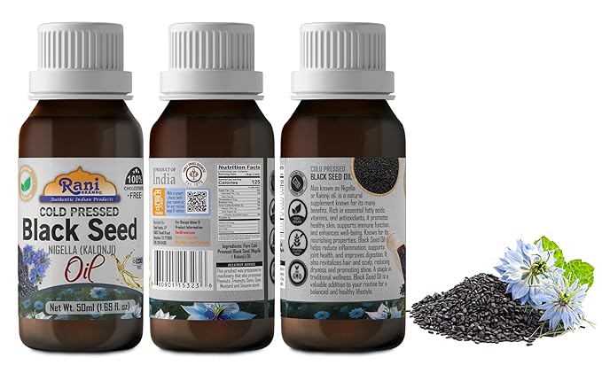 Rani Pure Black Seed (Nigella, Kalonji) Oil 1.69 Fl oz (50ml) Cold Pressed ~ 100% Cholesterol Free
