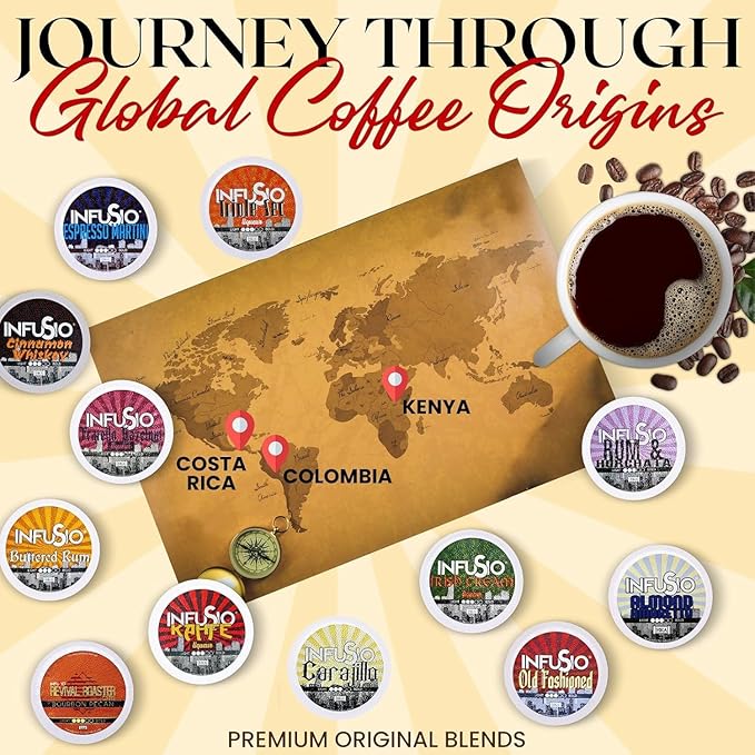 InfuSio Flavored Coffee Pods Variety Pack - 48 Count Flavored Medium Roast, 12 Curated Blends