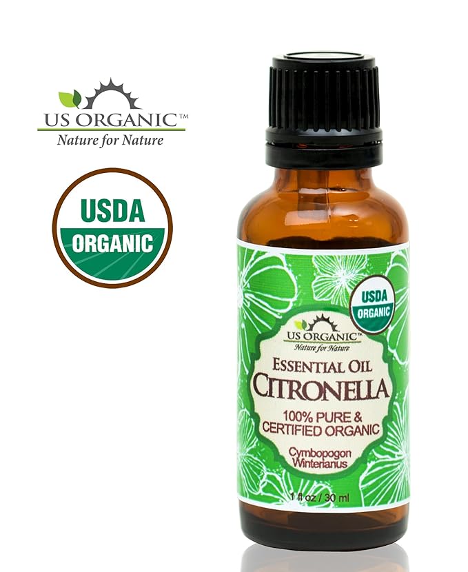 US Organic Citronella Essential Oil, USDA Certified, 100% Pure, 30 ml, Improved caps and droppers