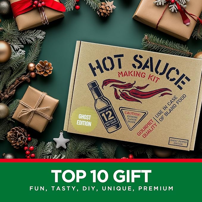 Deluxe Hot Sauce Making Kit, Ghost Pepper Edition, Gourmet Spice Blend, 3 Bottles, Fun Labels, Make