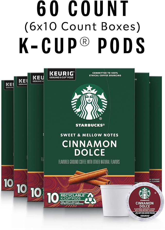 Starbucks K-Cup Coffee Pods, Cinnamon Dolce Flavored Coffee for Keurig Brewers, Naturally Flavored