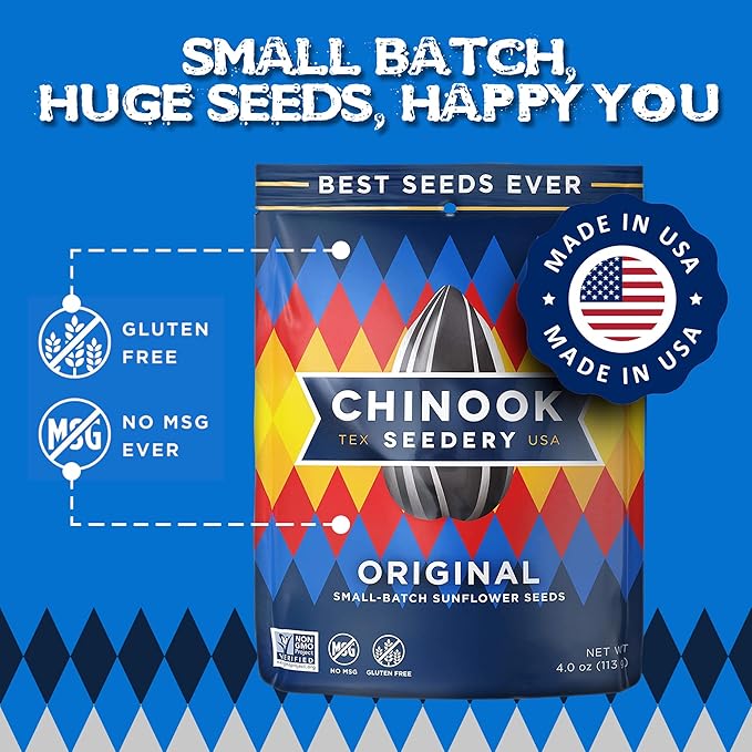 Chinook Seedery Roasted Jumbo Sunflower Seeds - Keto Snacks, Gluten-Free, Non-GMO, Original Flavor