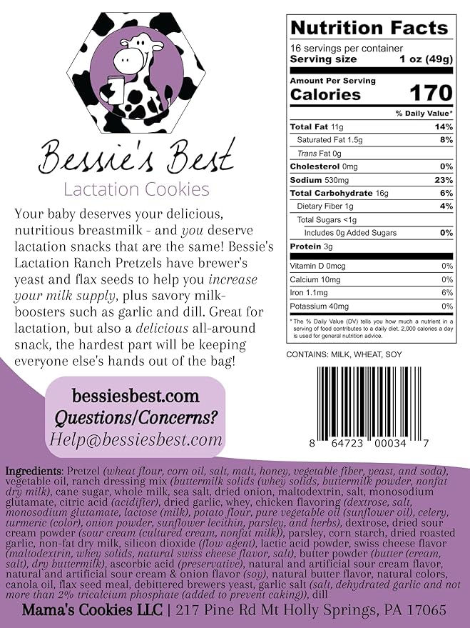 Bessie?셲 Best Lactation Pretzels | Ranch Flavored Pretzels | Milk Boosting Lactation Snacks |