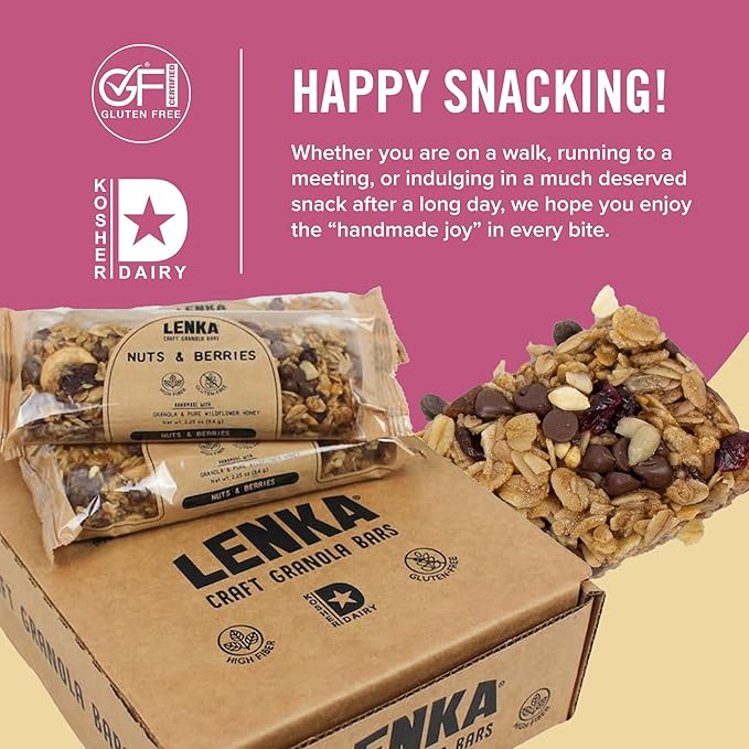 Lenka Bars - Nuts & Berries Snack Bars, Gluten Free, High Fiber, Kosher, Wholesome, No Artificial