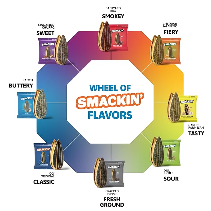 SMACKIN' Sunflower Seeds, No Salty Burn, Roasted Jumbo Small-Batch, American Made - 10 Flavor