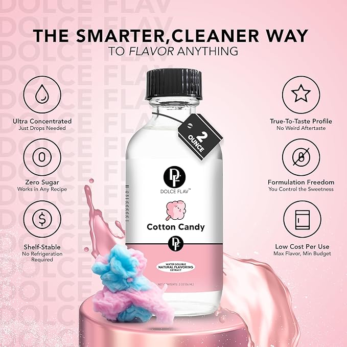 Dolce Flav Natural Cotton Candy Extract ??2 Ounce Water-Soluble Kosher, Sugar-Free, Concentrated