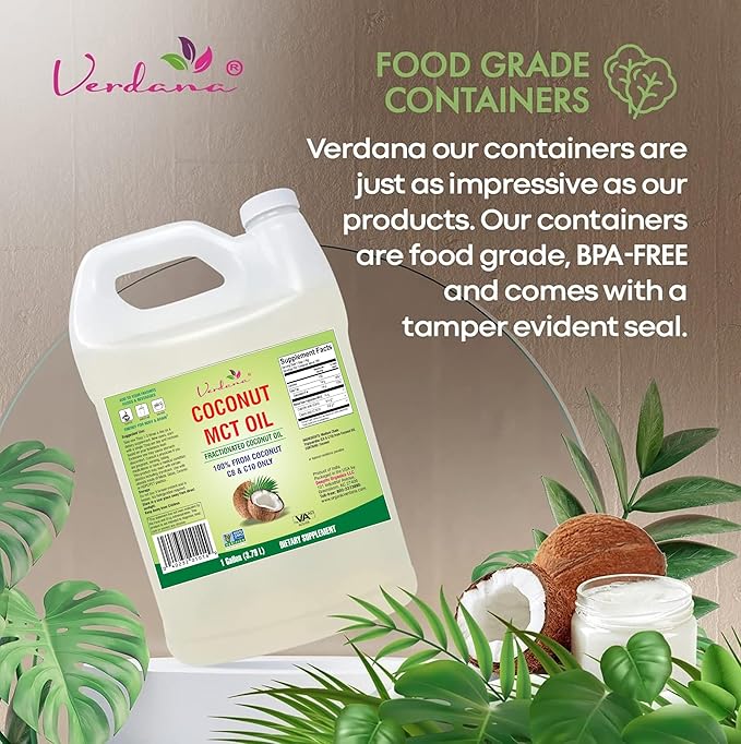 Verdana MCT Oil, Fractionated, 100% from Coconut - 1 Gallon - Kosher Food Grade, Vegan, Non-GMO