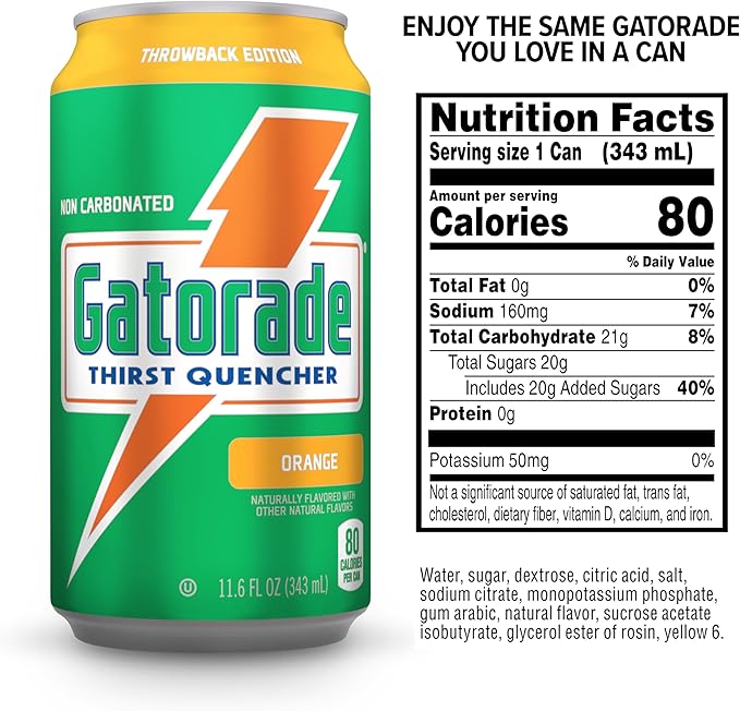 Gatorade Thirst Quencher, Orange, 11.6 Fl Oz Cans (Pack of 18)