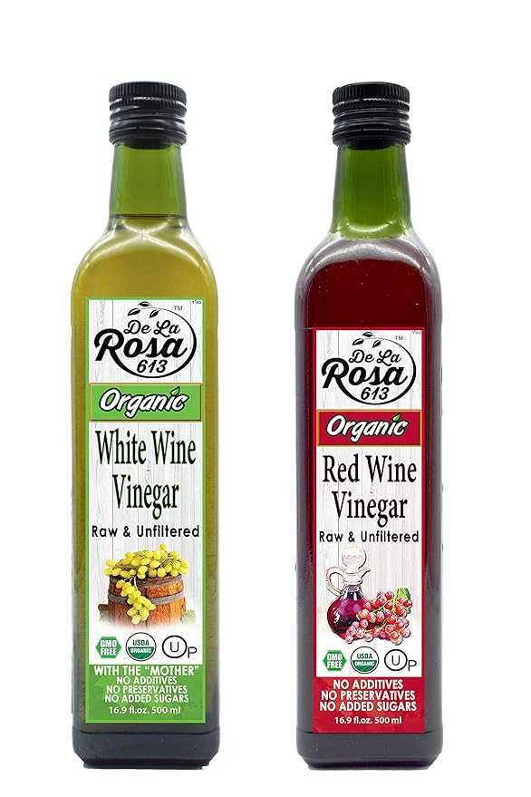 De La Rosa Organic Red & White Wine Vinegar, Raw & Unfiltered, with the “Mother”, Kosher for