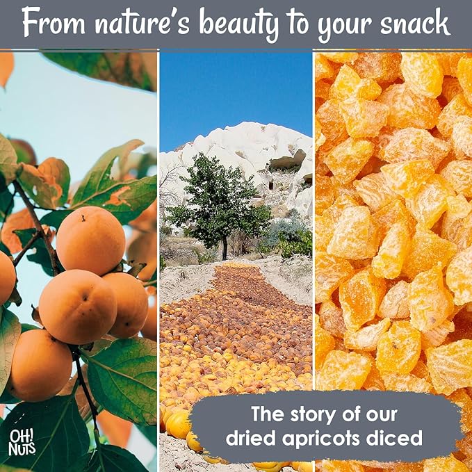 Oh! Nuts Dried Apricot - 1 lb - Dried Fruit Diced - No Sugar Added - Dehydrated Fruit Bites