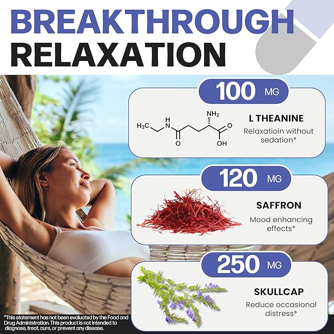 Life Happns Chillax, Calm Support Supplement, L Theanine, Magnesium, GABA and Saffron Supplements