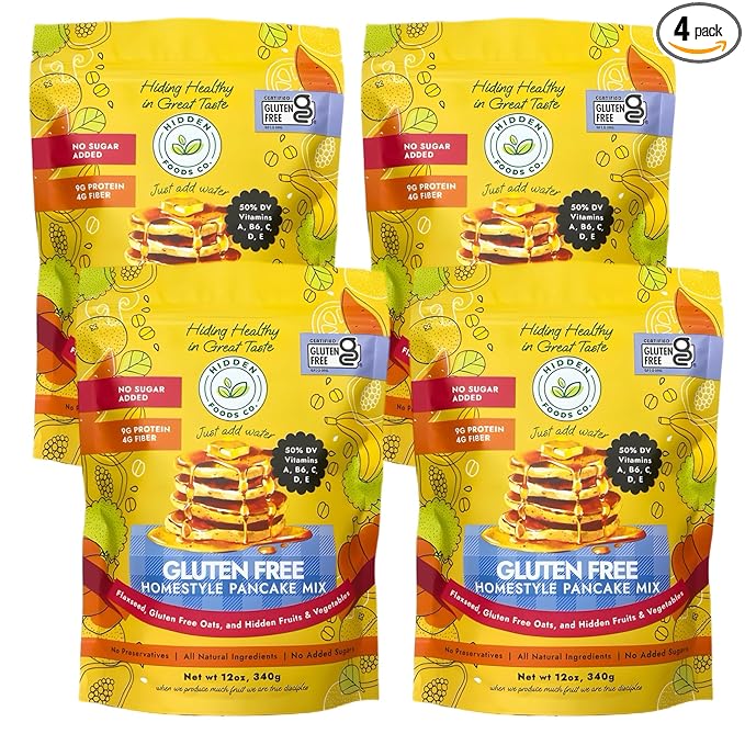 Hidden Foods Homestyle Gluten Free Protein Pancake Mix Oats, Fruit & Veggie Blend No Sugar Added