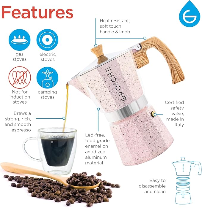 GROSCHE Milano Moka pot, Stovetop Espresso maker, Greca Coffee Maker, Stovetop coffee maker and