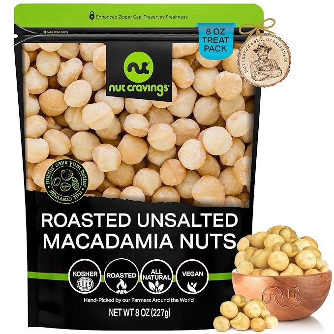 NUT CRAVINGS - Roasted Macadamia Nuts - No Shell, (8oz - 1 Pack) Bulk Nuts Packed Fresh in
