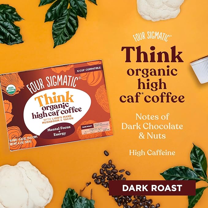 Four Sigmatic High Caffeine Mushroom Coffee K-Cups | Organic Dark Roast Coffee with Lion’s Mane &