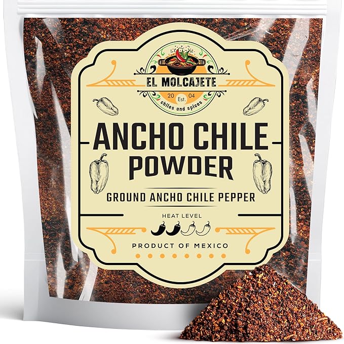 Ancho Chile Powder 4 oz Premium Single Ingredient From Mexico El Molcajete Brand for Sauces, Salsa