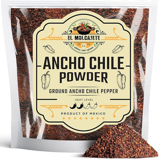 Ancho Chile Powder 4 oz Premium Single Ingredient From Mexico El Molcajete Brand for Sauces, Salsa