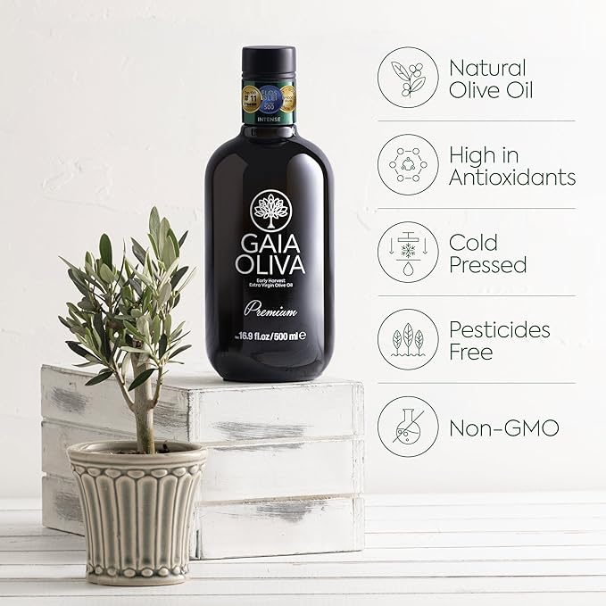 Gaia Oliva Cold Press Extra Virgin Olive Oil, Early Harvest Robust Fresh Premium Olive Oil from