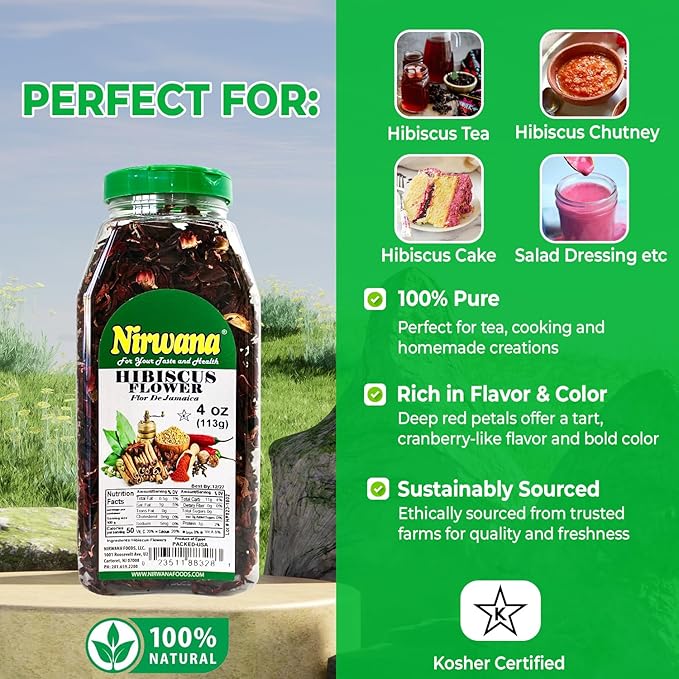 Premium Dried Hibiscus Flowers ??Whole Flower Petals for Herbal Infusions, Loose Leaf Blends, and