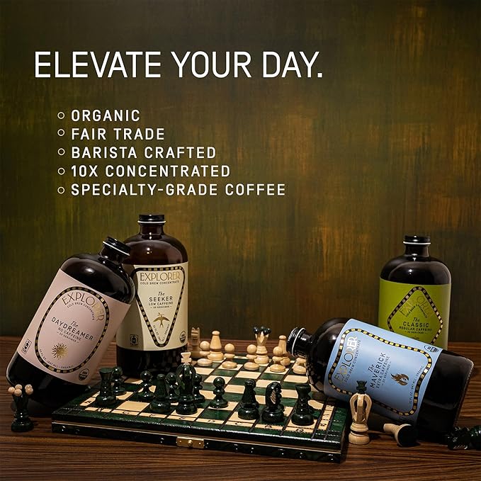 Explorer Cold Brew Organic Liquid Coffee Concentrate, Classic Regular Caffeine, Drink Iced or Hot