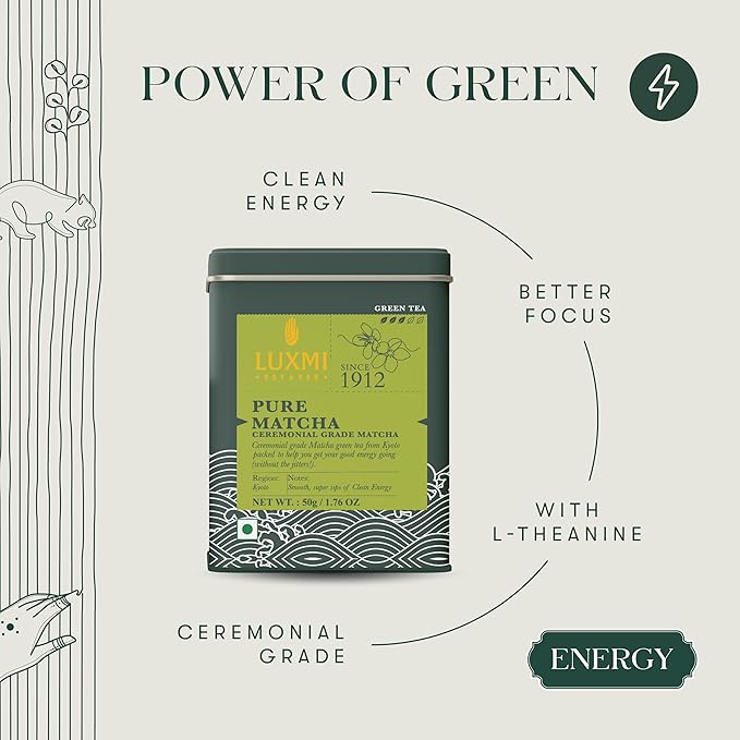 Luxmi Estates - Pure Matcha - Ceremonial Grade Matcha Powder - 50g | Organic, Stone-Ground Matcha