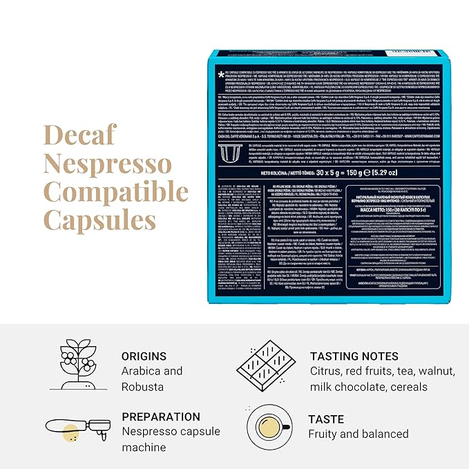 Caffe' Vergnano 1882 Decaf Medium Roast Espresso Original Line Machine Compatible Capsules, Arabica
