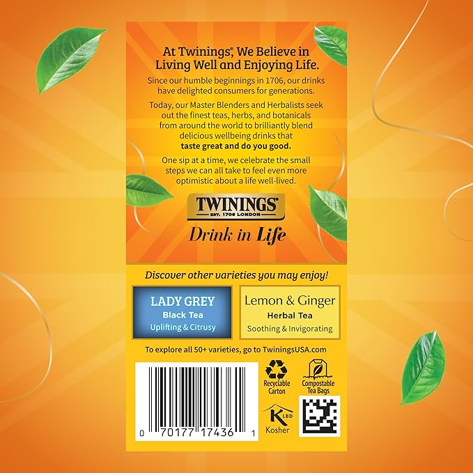 Twinings Earl Grey Lavender Black Tea Individually Wrapped Bags, 20 Count (Pack of 6), Citrus