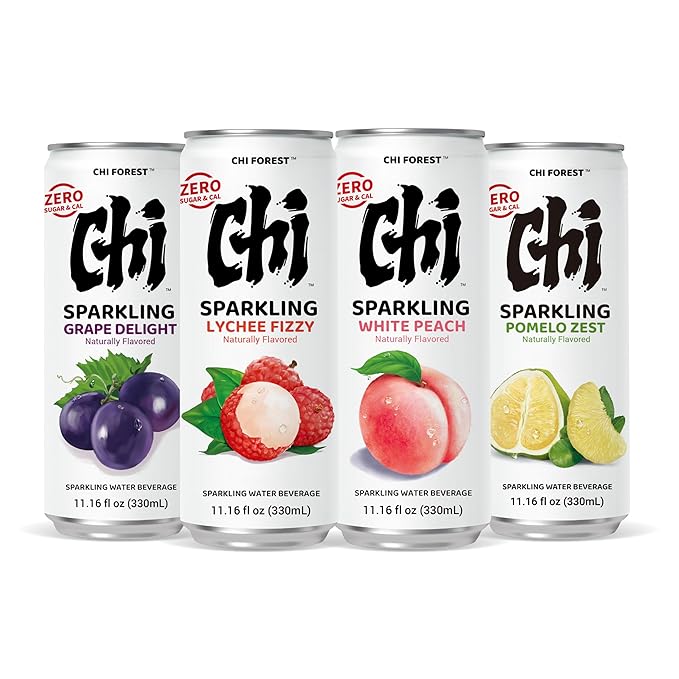 CHI FOREST Sparkling Water Beverage, 4 Flavors Variety Pack, Zero Sugar, 11.16 fl oz Cans (Pack of