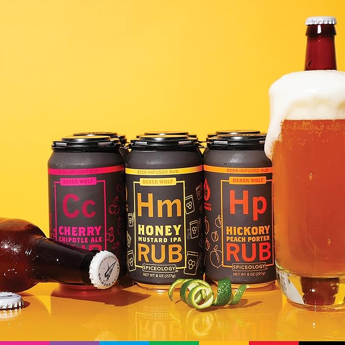 Spiceology -Derek Wolf Beer-Infused BBQ Rub Set -Cherry Chipotle Ale, Honey Mustard IPA, Hickory