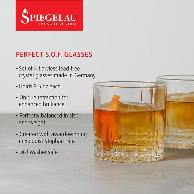 Spiegelau Perfect Serve Single Old Fashioned Glass Set of 4 - Lowball Cocktail Glasses