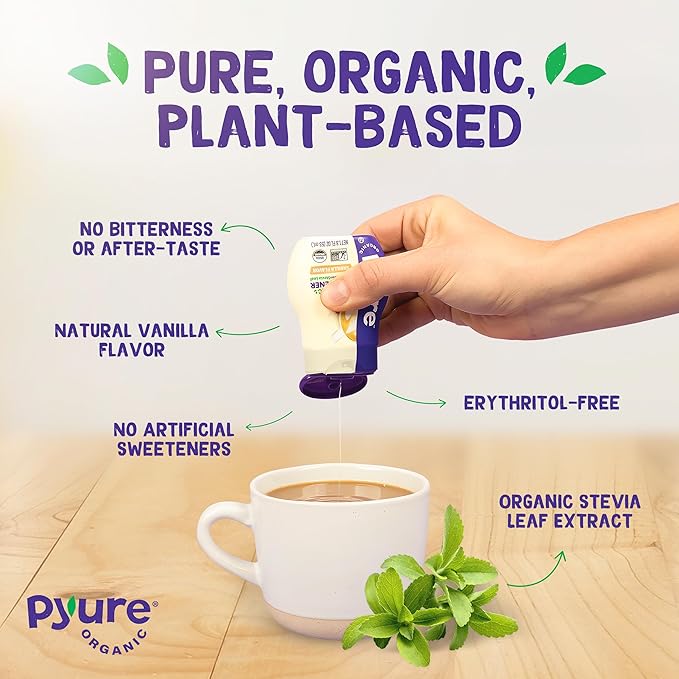 Pyure Organic Vanilla Stevia Liquid Sweetener | Sugar-Free Stevia Drops | Keto Sugar Substitute |