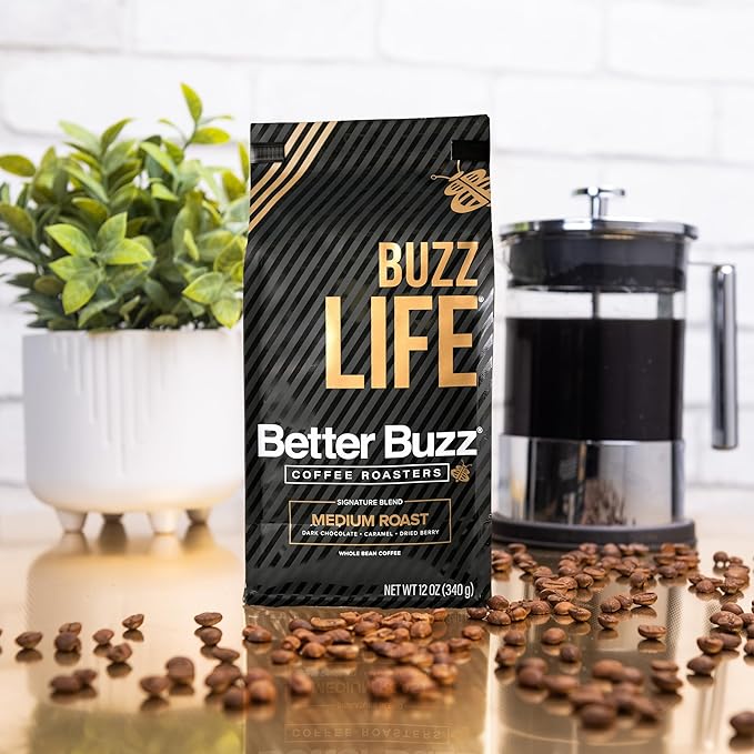 Better Buzz Life Blend (Buzz Life) Whole Bean Coffee Medium Roast, 12 Ounce (Pack of 1), Small