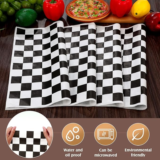 Honeydak 600 Pcs Sandwich Wrapping Paper Sheet 15x15 Checkered Food Wax Sheets Parchment Burgers