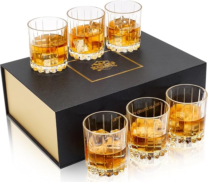 KANARS Crystal Whiskey Glasses Set of 6-10 Oz Rock Glasses in Elegant Gift Box - Bourbon Glass