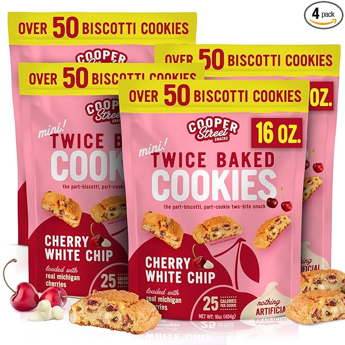 Cooper Street Twice-Baked Cherry White Chip Biscotti Cookies (16 oz Pack of 4) ??Over 50 Biscotti