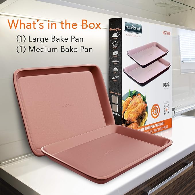 NutriChef 2-Piece Nonstick Cookie Sheets for Baking - Premium Medium & Large Size Baking Sheet Set