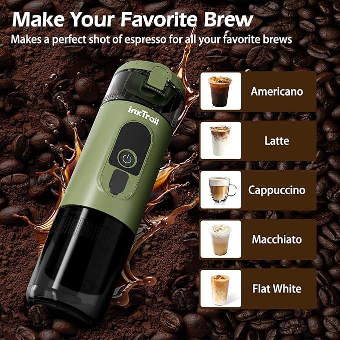 InkTrail Portable Electric Espresso Machine,Travel Coffee Maker for Camping, Self-Heating with
