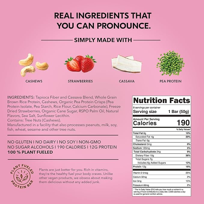 TRUBAR Vegan Protein Bar, Strawberry Shorty Got Cake, Gluten Free, Plant Based Protein, Dairy Free